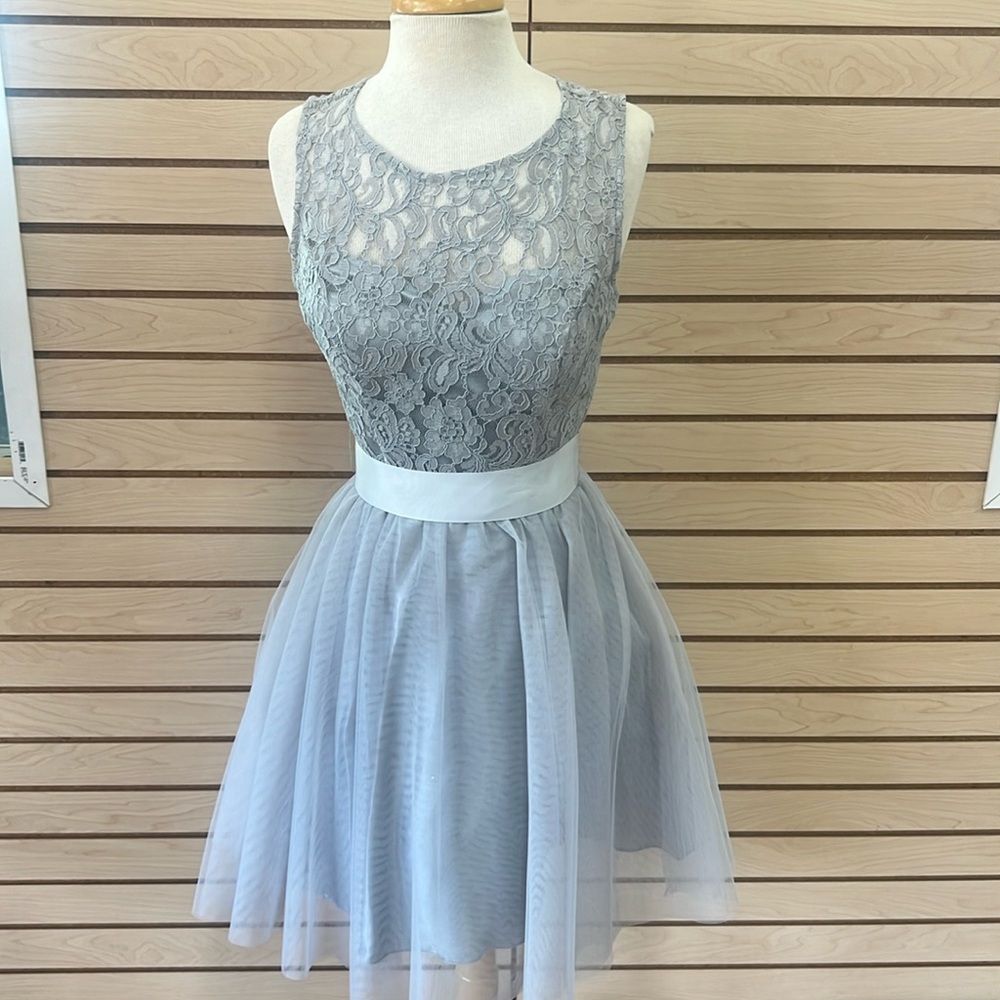 NEW LENOVIA SMALL GREY LACE/TULLE SHORT DRESS